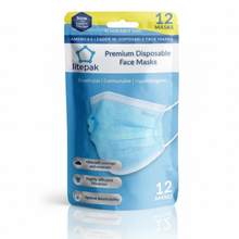 Load image into Gallery viewer, (12-Pack) Litepak Premium Disposable 3-Ply Face Masks in Resealable Bag With Hang Tab