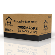 Load image into Gallery viewer, 2000pcs Litepak Premium Disposable Face Masks 3-Ply - Black