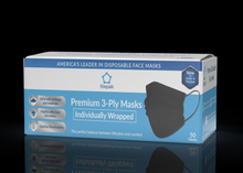 Load image into Gallery viewer, Litepak Premium Disposable Face Masks Black 3-Ply Individually Wrapped