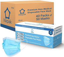 Load image into Gallery viewer, Litepak Premium Disposable Face Masks 3-Ply, 2000 Masks - Blue