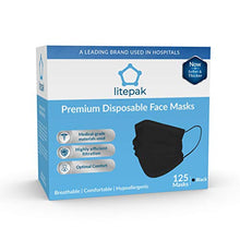Load image into Gallery viewer, 125 Masks- Litepak Premium-Grade Disposable 3-Ply Face Mask