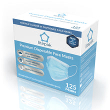 Load image into Gallery viewer, 125 Masks- Litepak Premium-Grade Disposable 3-Ply Face Mask