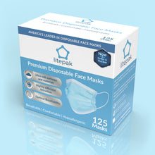 Load image into Gallery viewer, 125 Masks- Litepak Premium-Grade Disposable 3-Ply Face Mask