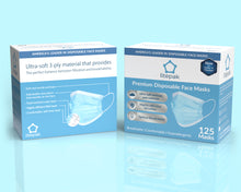 Load image into Gallery viewer, 125 Masks- Litepak Premium-Grade Disposable 3-Ply Face Mask