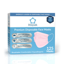 Load image into Gallery viewer, 125 Masks- Litepak Premium-Grade Disposable 3-Ply Face Mask