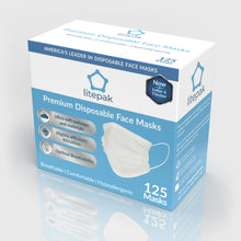 Load image into Gallery viewer, 125 Masks- Litepak Premium-Grade Disposable 3-Ply Face Mask