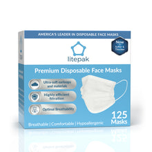 Load image into Gallery viewer, 125 Masks- Litepak Premium-Grade Disposable 3-Ply Face Mask