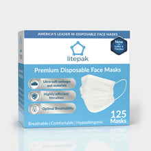 Load image into Gallery viewer, 125 Masks- Litepak Premium-Grade Disposable 3-Ply Face Mask