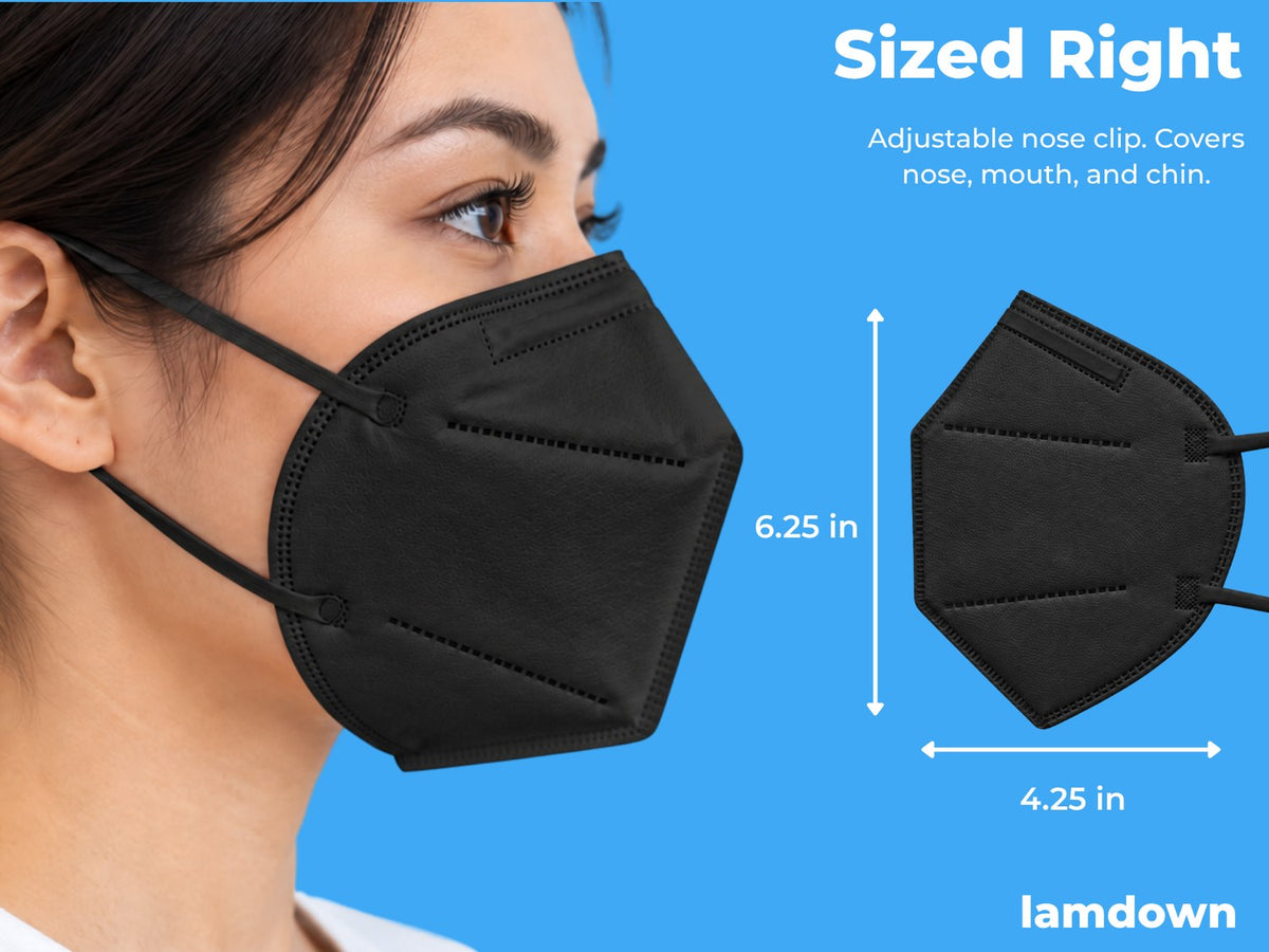 [Black] Woman wearing a black KN95 mask, 6.25 x 4.25 inches