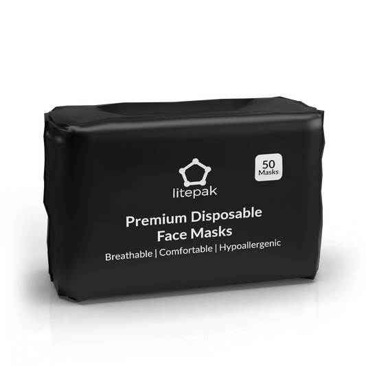 1,000 Litepak Premium Disposable 3-Ply Face Masks (20 Packs of 50)