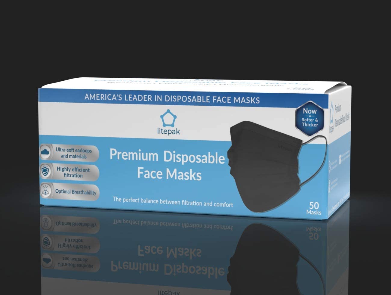 2000 Masks Litepak Premium Disposable Face Masks 3-Ply
