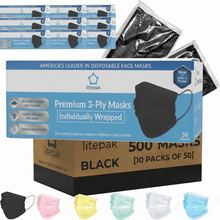 Load image into Gallery viewer, 500pcs Litepak Premium Disposable Face Mask Earloop 3-Ply (10 Boxes of 50 Masks)
