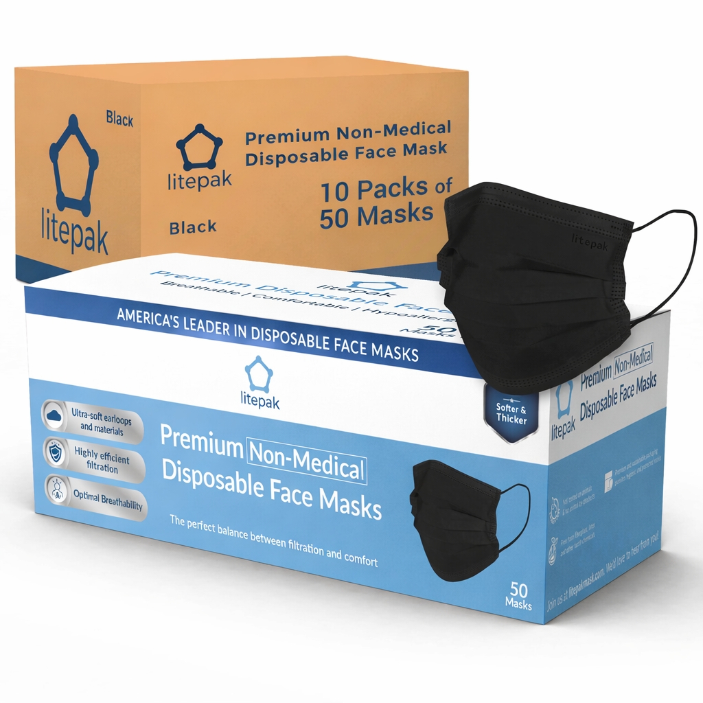 500pcs Litepak Premium Disposable Face Mask Earloop 3-Ply (10 Boxes of 50 Masks)
