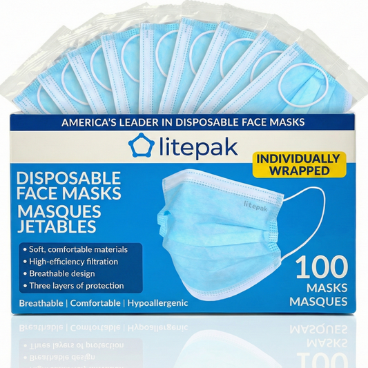 100pcs Litepak Individually Wrapped Premium Face Masks