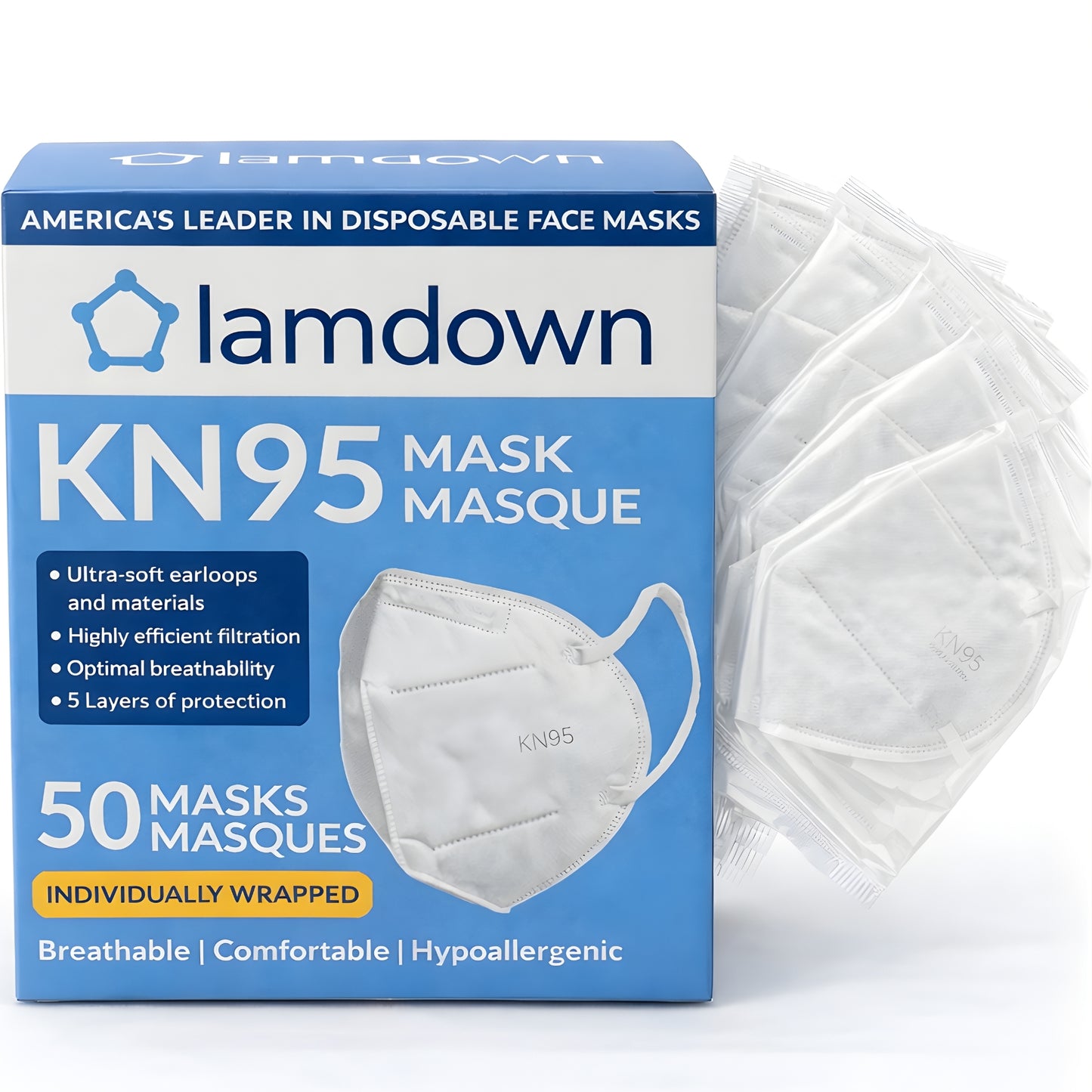 KN95 Face Mask Individually Wrapped, Lamdown