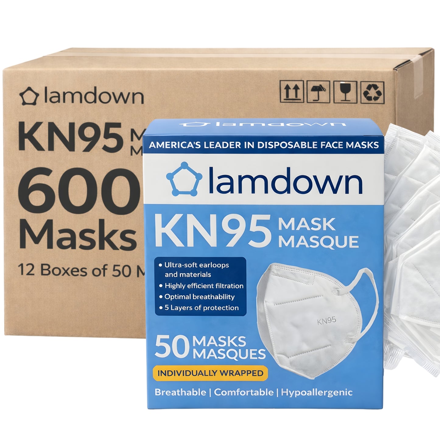 KN95 Face Mask Individually Wrapped, Lamdown