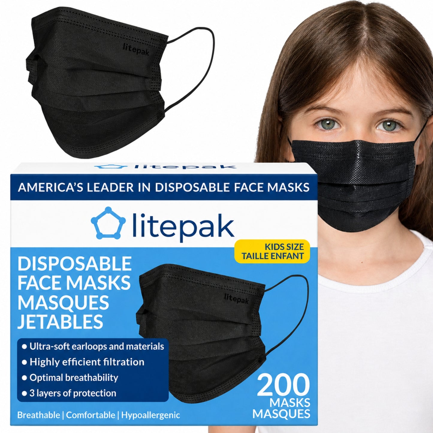 HSA/FSA Eligible Kids Disposable Face Masks - 3-Ply Kids Mask for Boys Girls