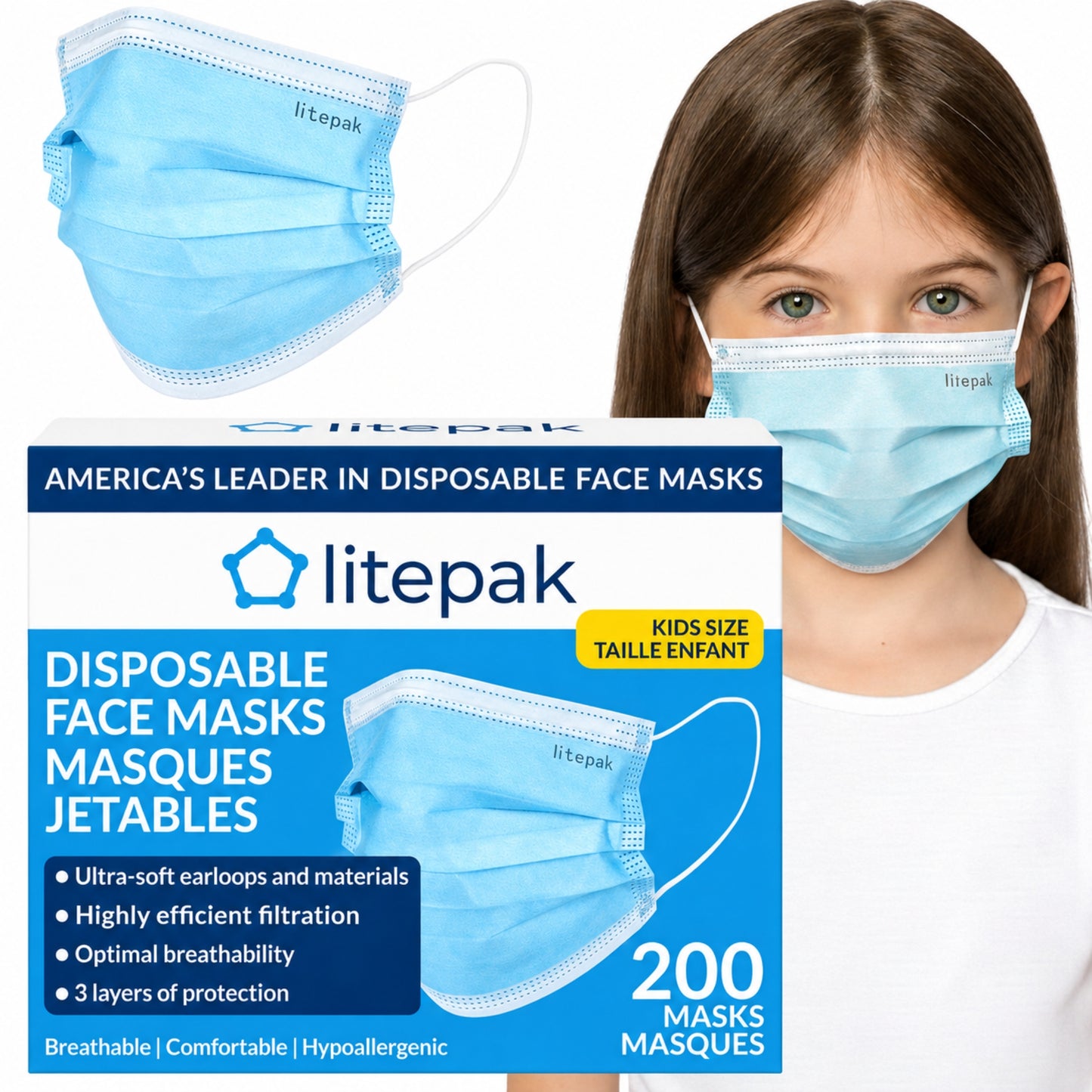 HSA/FSA Eligible Kids Disposable Face Masks - 3-Ply Kids Mask for Boys Girls