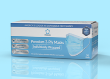 Load image into Gallery viewer, Litepak Premium Disposable Face Masks 3-Ply (50-Pack, Individually Wrapped)
