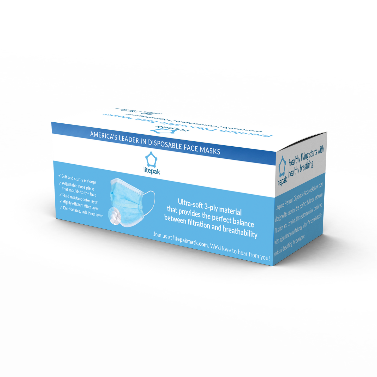 500pcs Litepak Premium Disposable Face Mask Earloop 3-Ply (10 Boxes of 50 Masks)