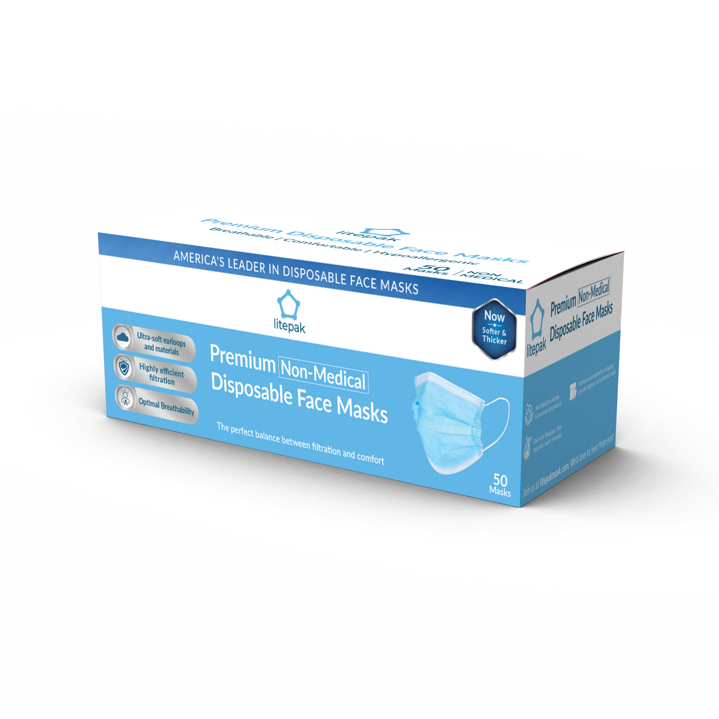 500pcs Litepak Premium Disposable Face Mask Earloop 3-Ply (10 Boxes of 50 Masks)