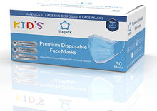 Load image into Gallery viewer, Litepak Kids Mask - Disposable Face Mask For Children - 3 Ply For Boys Girls School Children Toddlers; Blue
