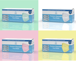 Litepak Multicolored Disposable Face Masks - 3 Ply Face Mask Variety Pack - Face Mask For Women/Men (4 Boxes of 50, Pink, Green, White, Yellow)